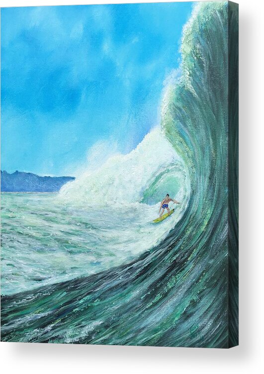 Surfer Acrylic Print featuring the painting Surfing by Tony Rodriguez