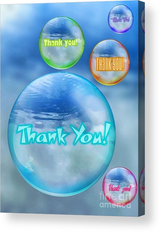 Greeting Acrylic Print featuring the digital art Thank You Bubbles by Rachel Hannah