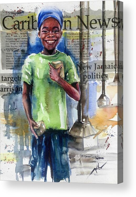 Boy Acrylic Print featuring the painting The boy who sells peanuts by Katerina Kovatcheva