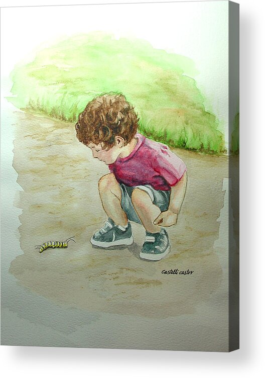 Children Acrylic Print featuring the painting The Caterpillar by JoAnne Castelli-Castor