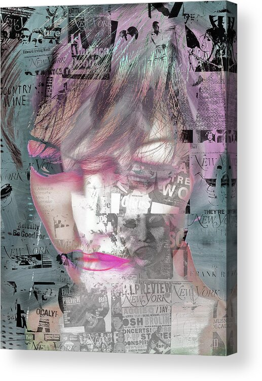 Collage Acrylic Print featuring the digital art The confused woman by Gabi Hampe