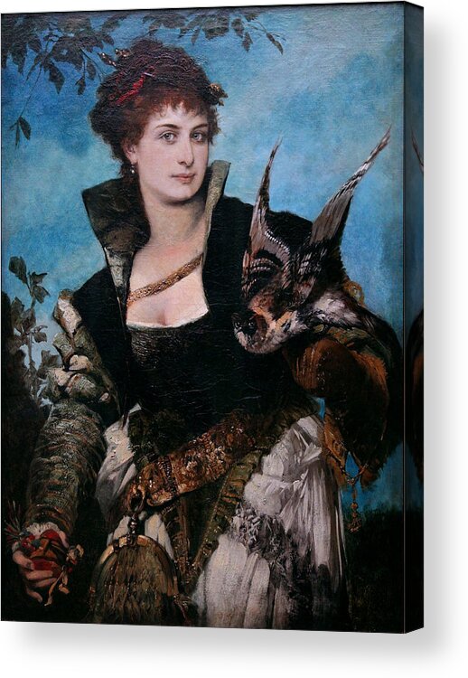Hans Makart Acrylic Print featuring the painting The Falconer by Hans Makart