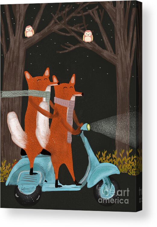 Foxes Acrylic Print featuring the painting The Fox Mobile by Bri Buckley