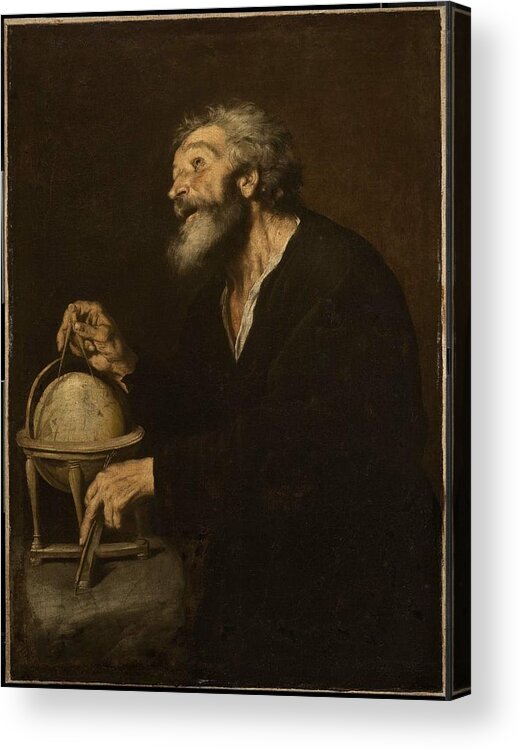 The Geographer Follower Of Jusepe De Ribera (spanish (active In Italy) Acrylic Print featuring the painting The Geographer Follower by MotionAge Designs