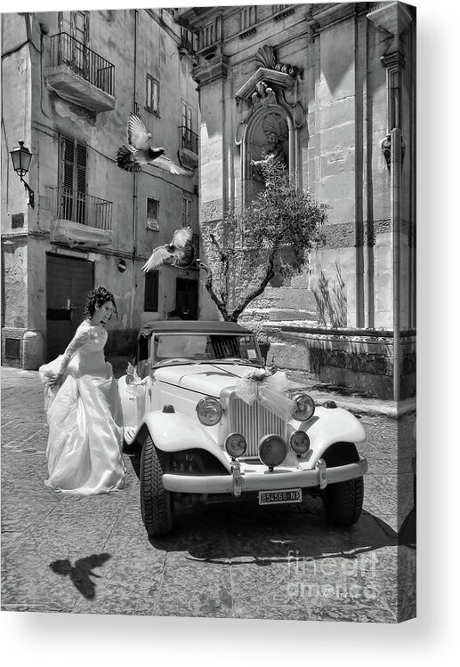 Taranto Acrylic Print featuring the photograph The Runway Bride.Taranto. Italy.BW by Jennie Breeze
