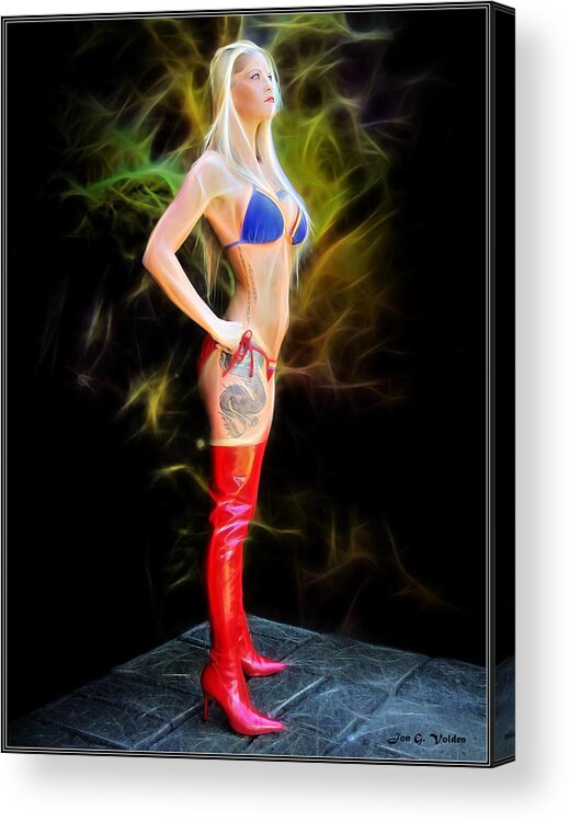 Fantasy Acrylic Print featuring the painting The Heroine Stands Alone by Jon Volden