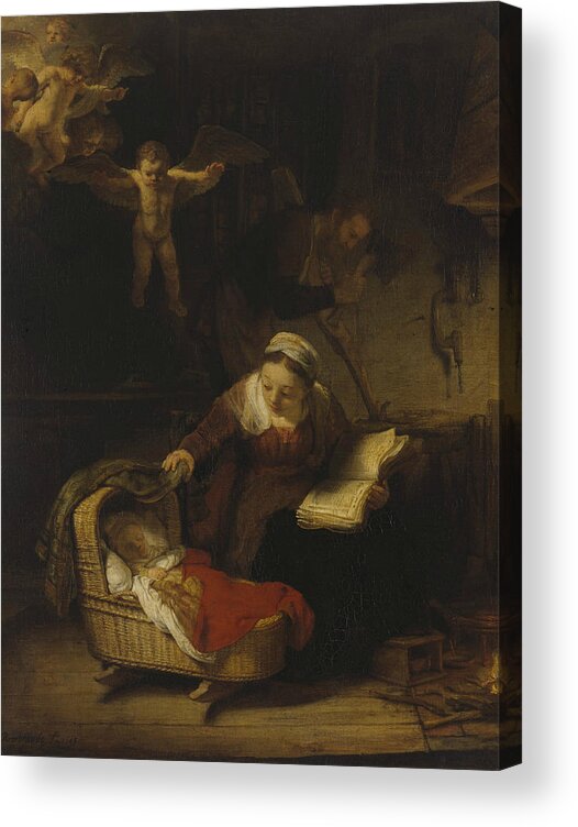 Rembrandt Acrylic Print featuring the painting The Holy Family with Angels by Rembrandt