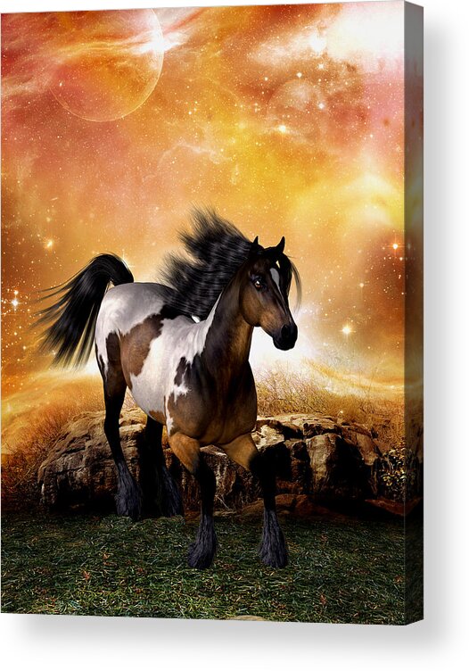 The Horse - Moonlight Run Acrylic Print featuring the digital art The Horse - moonlight run by John Junek
