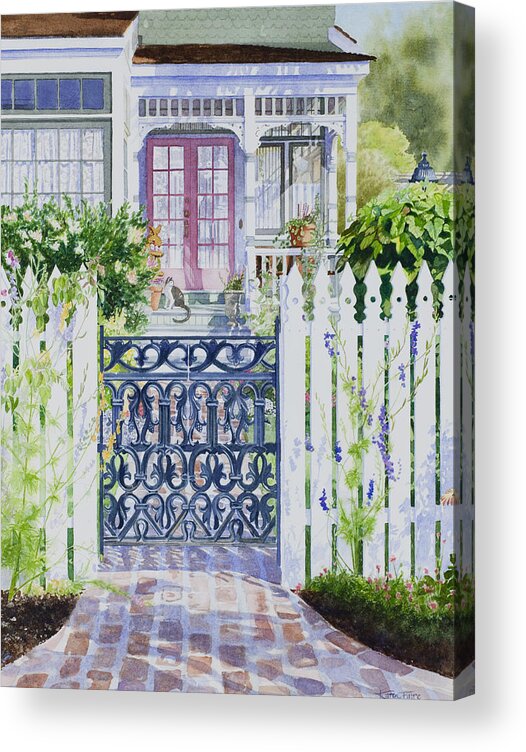  Wrought Iron Gate Acrylic Print featuring the painting The Real Owner by Karen Faire
