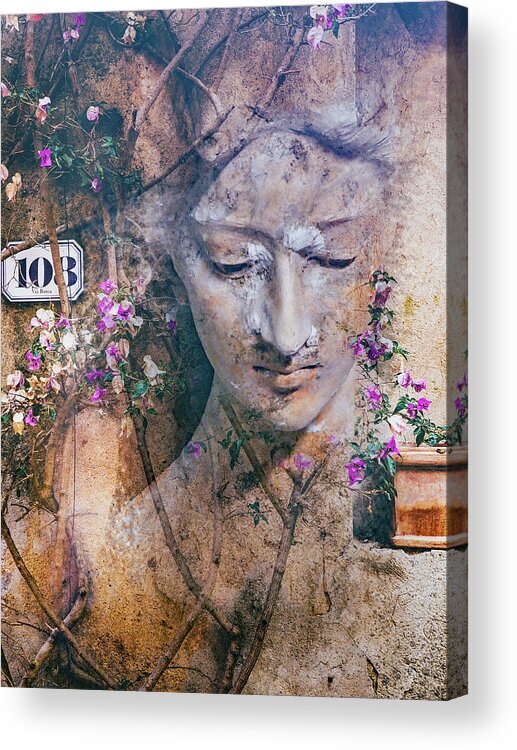 Statue Acrylic Print featuring the digital art The statue with the romantic touch by Gabi Hampe