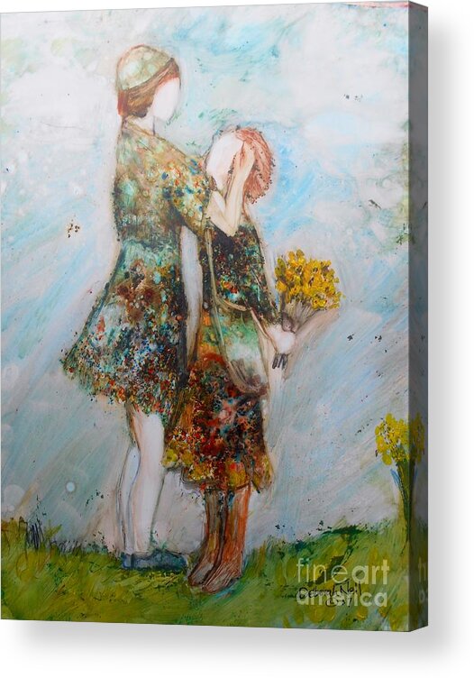 Mother And Daughter Acrylic Print featuring the painting The Surprise by Deborah Nell