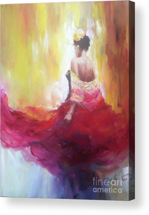 Red Acrylic Print featuring the painting The Swish of her skirts.. by Lizzy Forrester