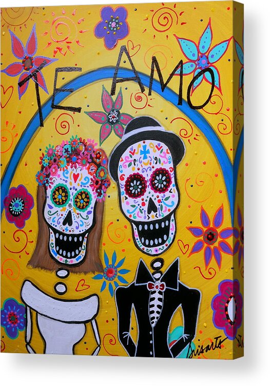 Day Of The Dead Acrylic Print featuring the painting The Wedding Day of the Dead by Pristine Cartera Turkus