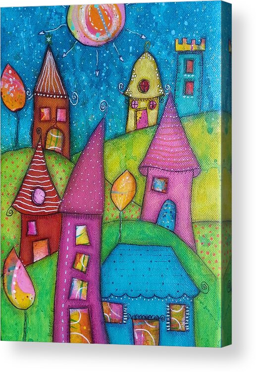 Village House Acrylic Print featuring the mixed media The whimsical village - 2 by Barbara Orenya
