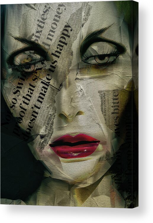 Woman Acrylic Print featuring the digital art The woman with the newspaper by Gabi Hampe