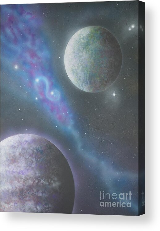 Planets Acrylic Print featuring the painting The World Beyond by Mary Scott