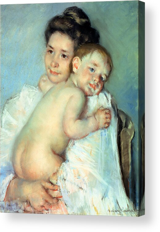 The Acrylic Print featuring the painting The Young Mother by Mary Stevenson Cassatt