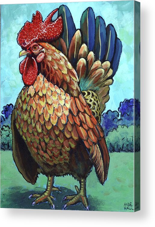 Rooster Acrylic Print featuring the painting Theodore Roostervelt by Ande Hall