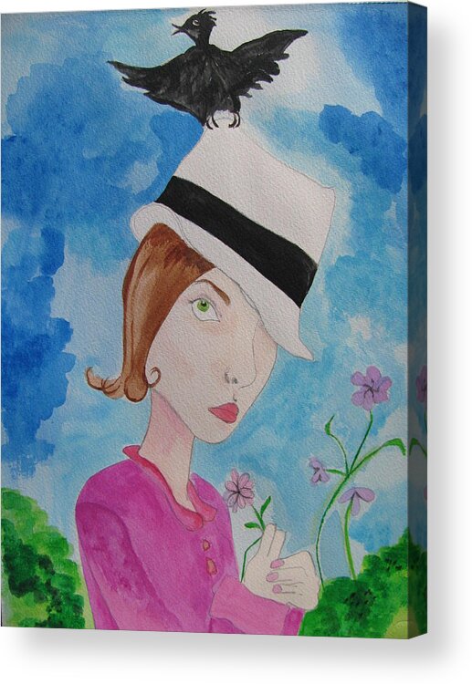 Blackbird Acrylic Print featuring the painting Thief of Hats by Lindie Racz
