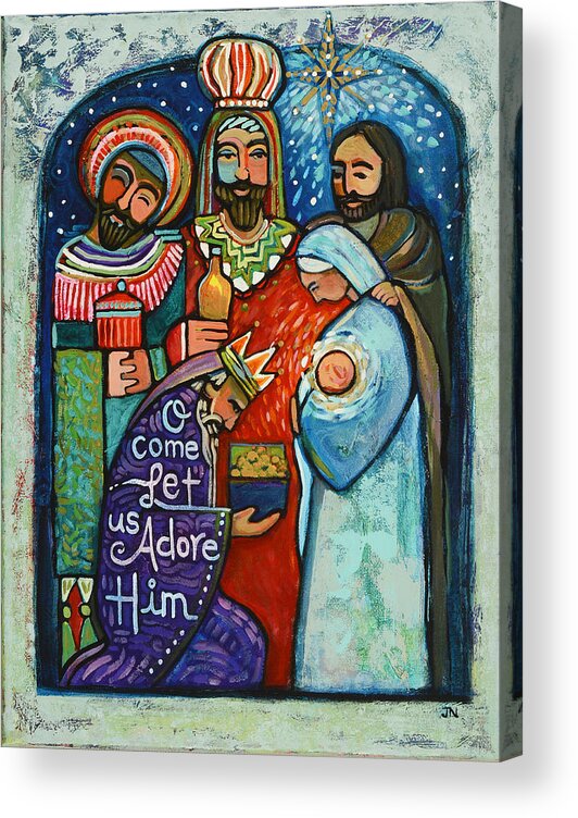 Jen Norton Acrylic Print featuring the painting Three Kings O Come Let us Adore Him by Jen Norton