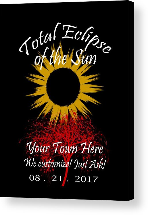 Total Acrylic Print featuring the digital art Total Eclipse Art for T Shirts Sun and Tree on Black by Debra and Dave Vanderlaan