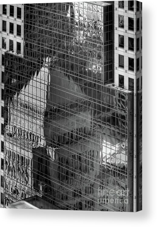 Cincinnati Acrylic Print featuring the photograph Tower Reflections bw by Mel Steinhauer