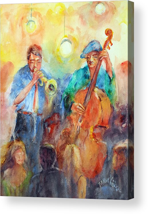 Music Acrylic Print featuring the painting Trumpet And Contrabass by Faruk Koksal