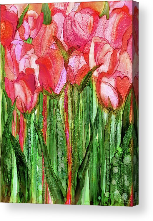 Carol Cavalaris Acrylic Print featuring the mixed media Tulip Bloomies 1 - Red by Carol Cavalaris