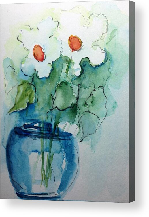 White Flowers Acrylic Print featuring the painting Two White Flowers by Britta Zehm