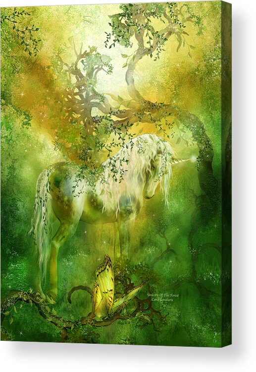 Unicorn Acrylic Print featuring the mixed media Unicorn Of The Forest by Carol Cavalaris