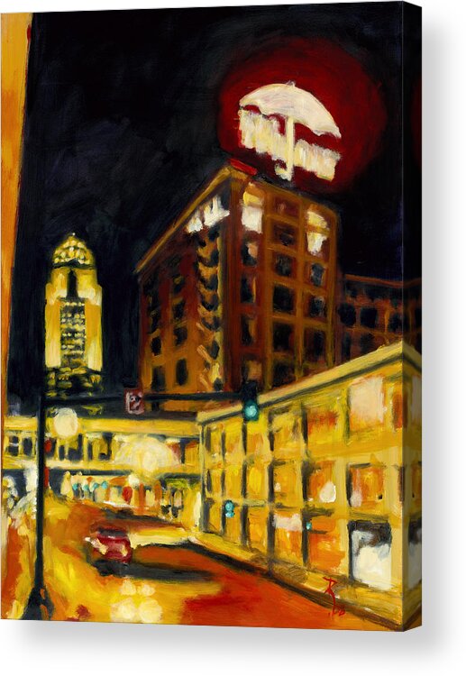 Rob Reeves Acrylic Print featuring the painting Untitled in Red and gold by Robert Reeves