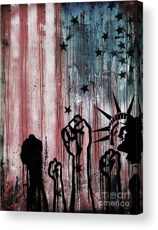 Statue Of Liberty Acrylic Print featuring the painting USA Flag liberty by Gull G