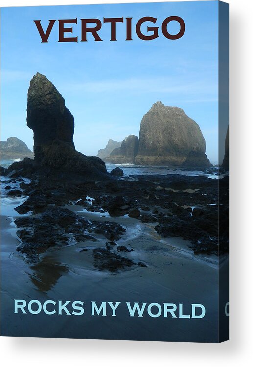 An Early Morning Low Tide Beach Scene With Large Rocks At Oceanside Beach Acrylic Print featuring the photograph Vertigo Rocks My World Two by Gallery Of Hope 