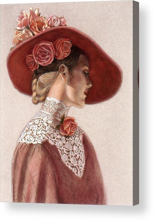 Victorian Lady Acrylic Print featuring the painting Victorian Lady in a Rose Hat by Sue Halstenberg