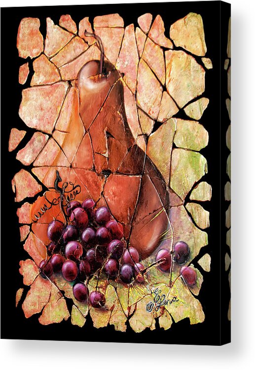  Fresco Antique Painting Grape Acrylic Print featuring the painting Vintage Pear And Grapes Fresco  by OLena Art by Lena Owens - Vibrant DESIGN