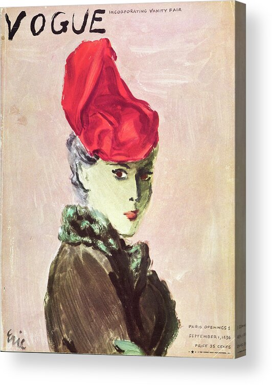 Illustration Acrylic Print featuring the photograph Vogue Cover Illustration Of A Woman Wearing A Red by Carl Oscar August Erickson