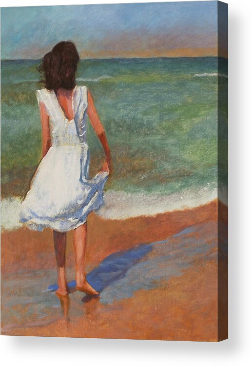 Girl Acrylic Print featuring the painting Wading by Robert Bissett