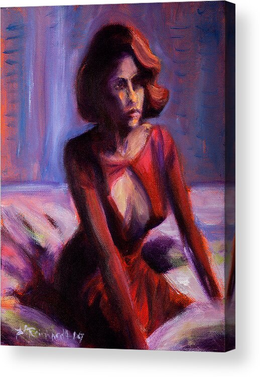 Girl Acrylic Print featuring the painting Waiting by Jason Reinhardt