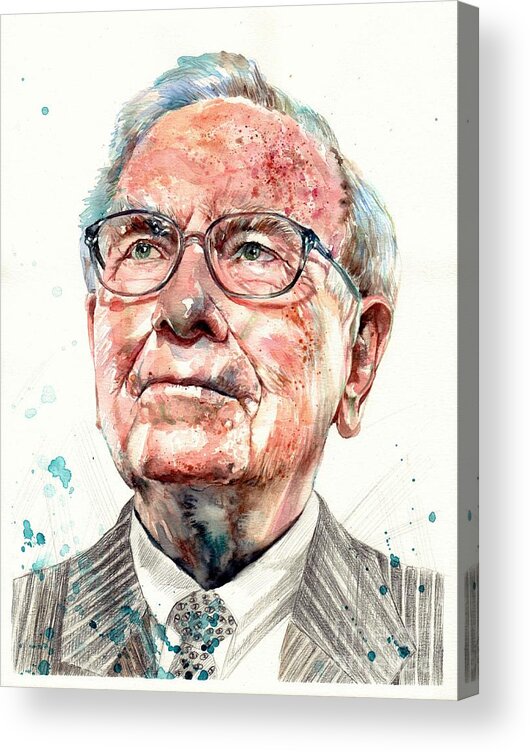 Warren Acrylic Print featuring the painting Warren Buffett portrait by Suzann Sines