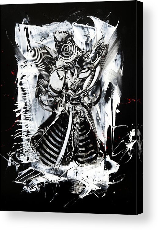 Urban Art Street Art Black And White Abstract Acrylic Print featuring the painting Warrior by Susan Card