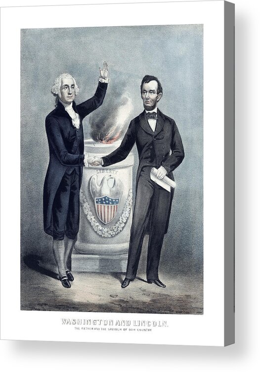 Abraham Lincoln Acrylic Print featuring the painting Washington And Lincoln Shaking Hands by War Is Hell Store