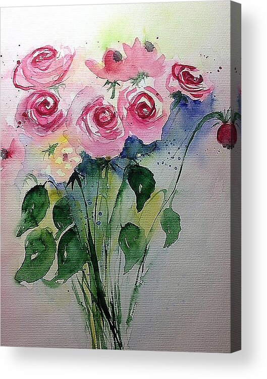 Roses Acrylic Print featuring the painting Watercolor Pink Roses by Britta Zehm
