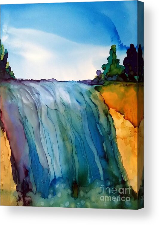 Alcohol Ink Acrylic Print featuring the painting Waterfall by Beth Kluth
