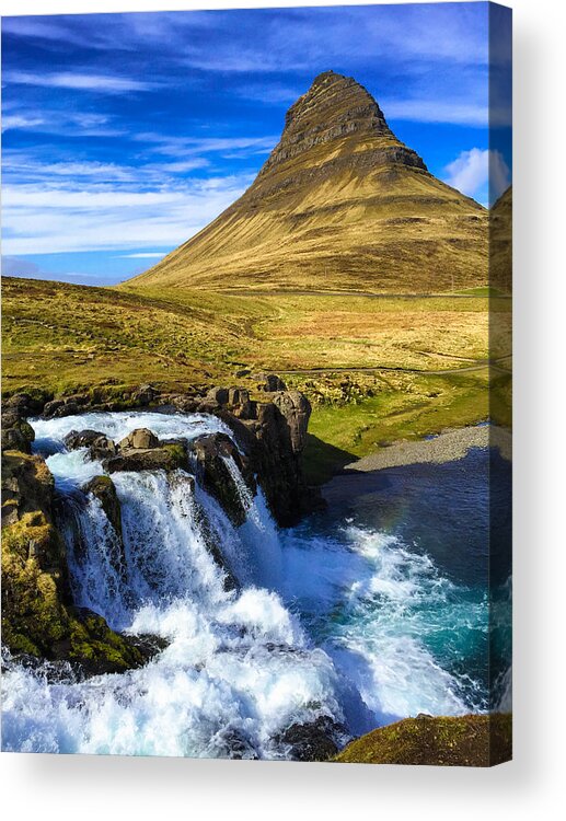 Iceland Acrylic Print featuring the photograph Waterfall in Iceland Kirkjufellfoss by Matthias Hauser