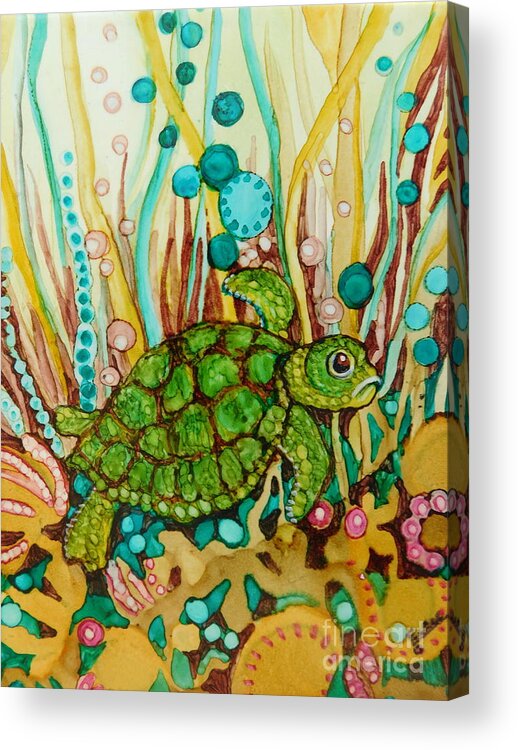 Imaginary Acrylic Print featuring the painting Whimsical Turtle by Joan Clear