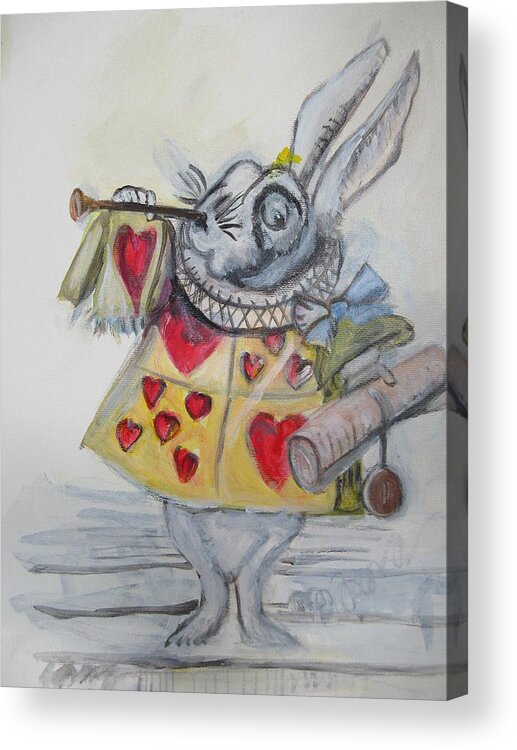 White Rabbit Acrylic Print featuring the painting White Rabbit by Denice Palanuk Wilson