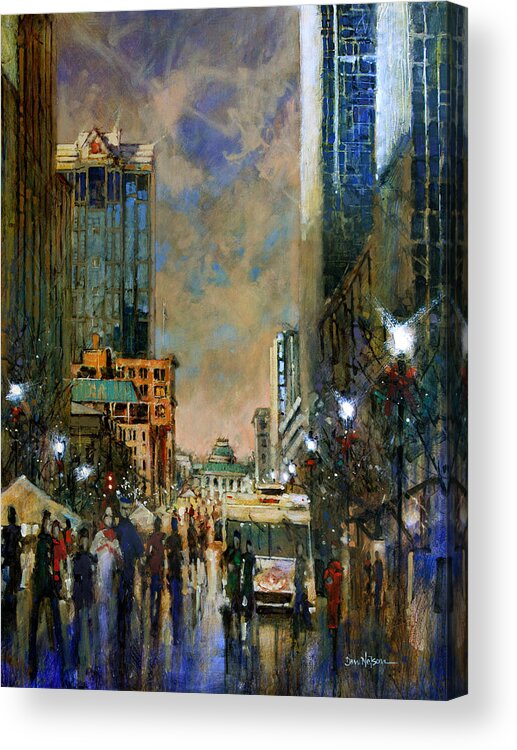 City Acrylic Print featuring the painting Winter Festival Evening by Dan Nelson