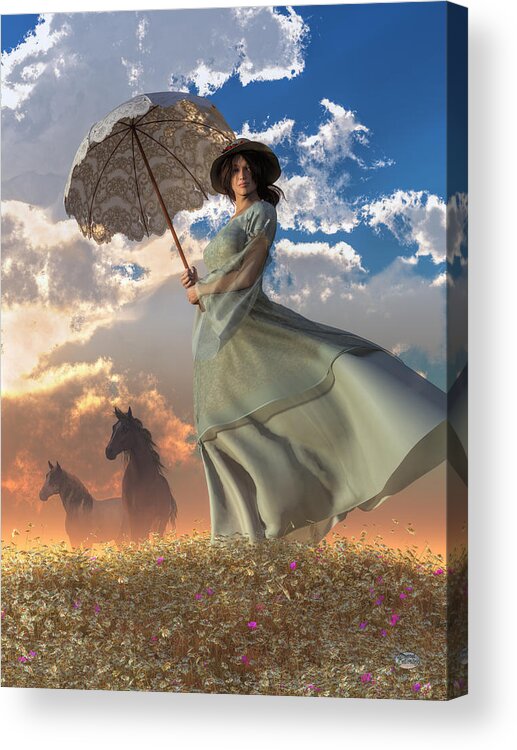 Woman With A Parasol Acrylic Print featuring the digital art Woman With A Parasol by Daniel Eskridge
