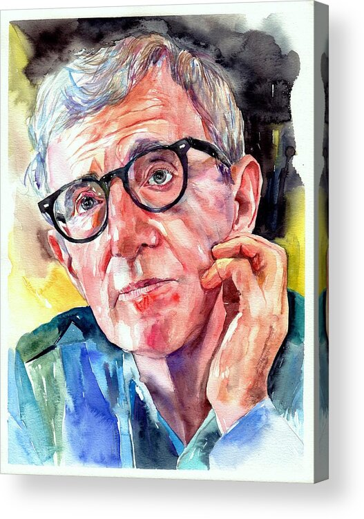 Painting Acrylic Print featuring the painting Woody Allen portrait painting by Suzann Sines