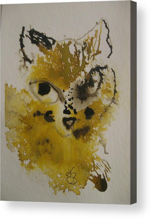 Yellow Acrylic Print featuring the drawing Yellow And Brown Cat by AJ Brown